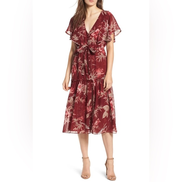 Misa Los Angeles Veronique Floral Short-sleeve Midi Dress Red Floral Size - Picture 1 of 11